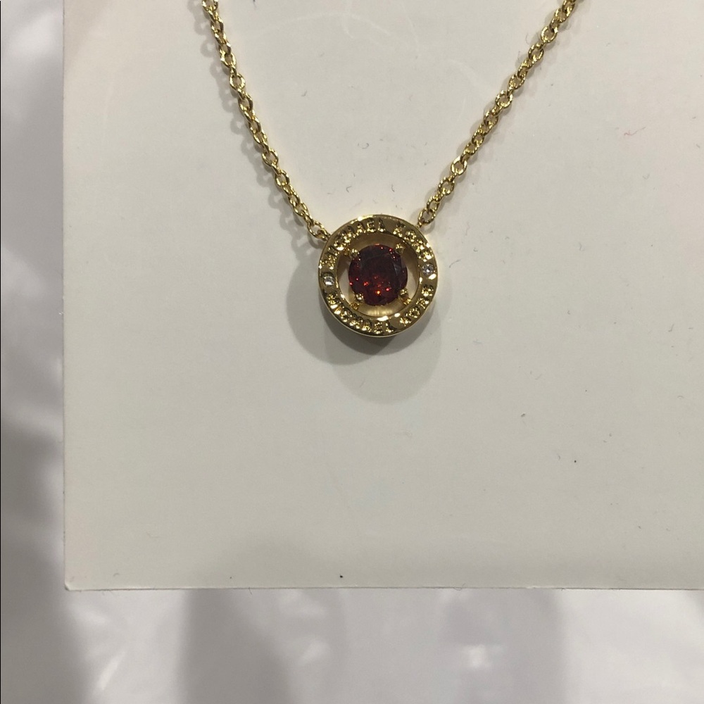 Michael Michael Kors gold tone solitaire gemstone round monogram necklace new
